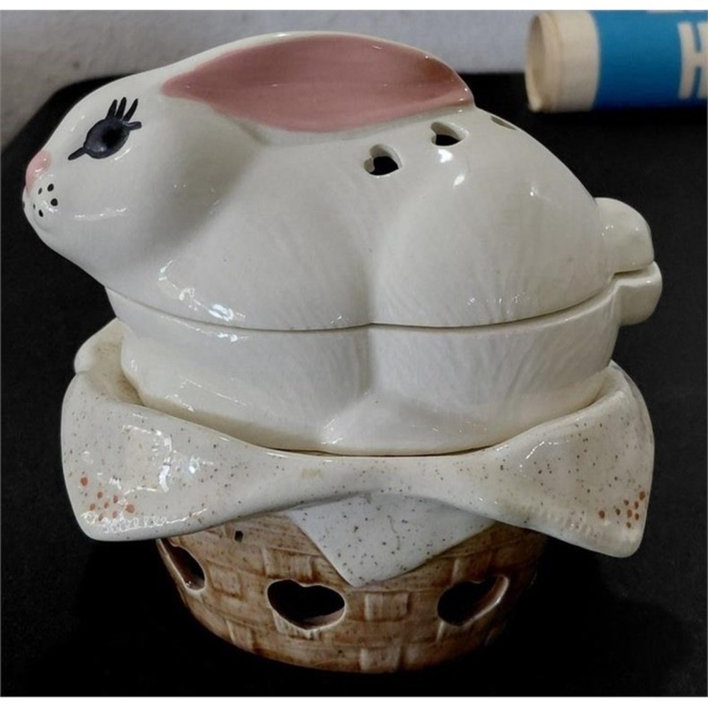 Vintage Ceramic Bunny Rabbit Potpourri Simmer Pot Candle Warmer Easter Decor